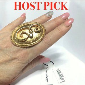 Oscar de la Renta Letter gold crystal huge ring